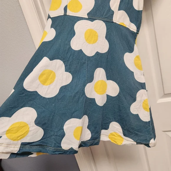 Unique Vintage Teal and White Floral Mini Dress - Picture 7 of 13